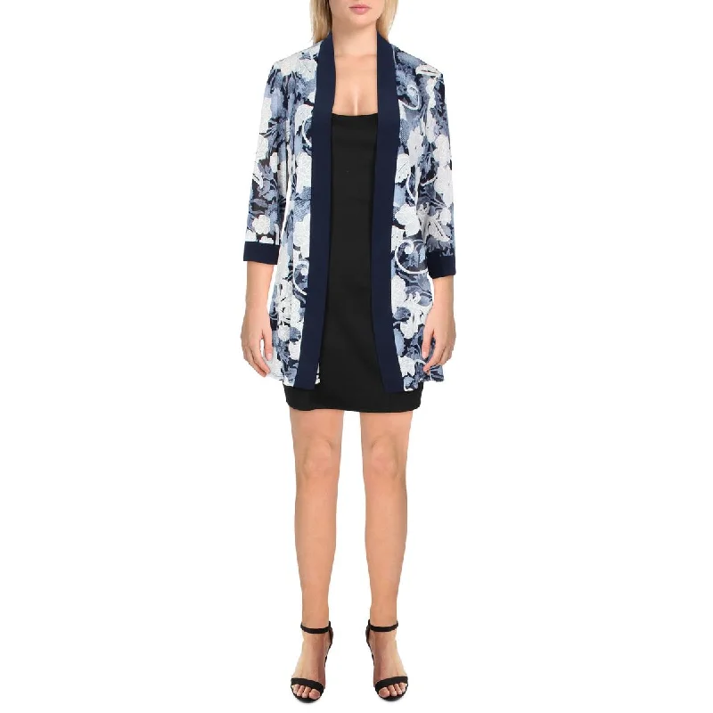 Great Bargains R&M Richards Womens Petites Printed Sheer Duster Blazer