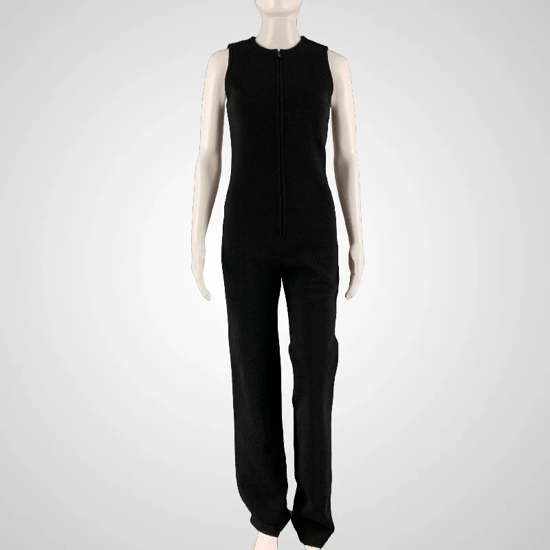 Huge Discounts SAINT LAURENT Size 2 Black Wool Blend Sleeveless Jumpsuit