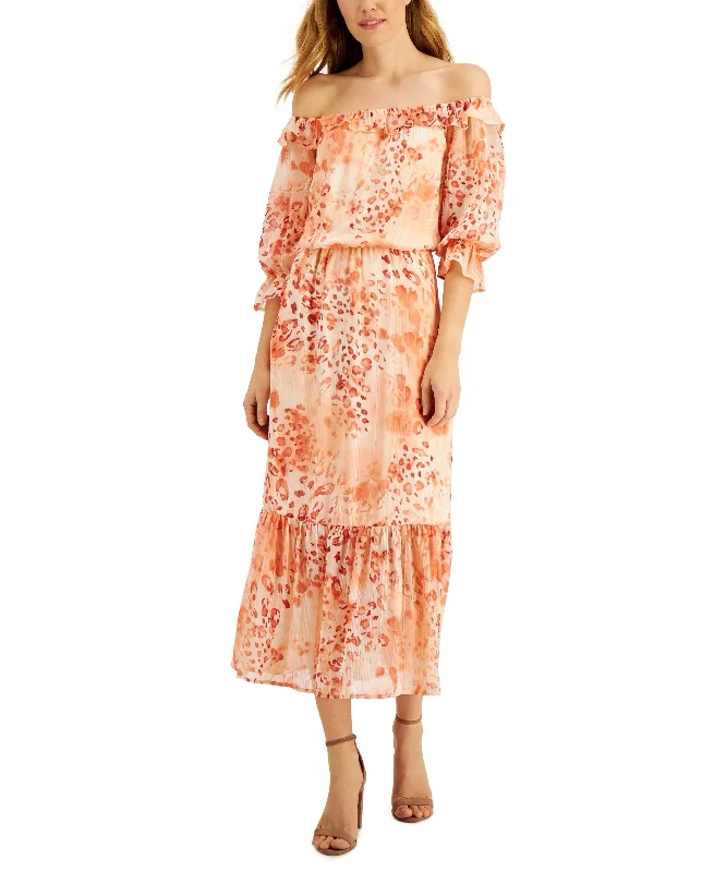 Online Exclusive Willow Womens Metallic Drive Floral-Print Off-The-Shoulder Maxi Dress
