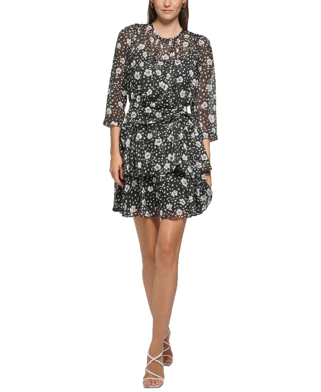 Price Rollback Women's Printed 3/4-Sleeve Ruffle-Hem Dress