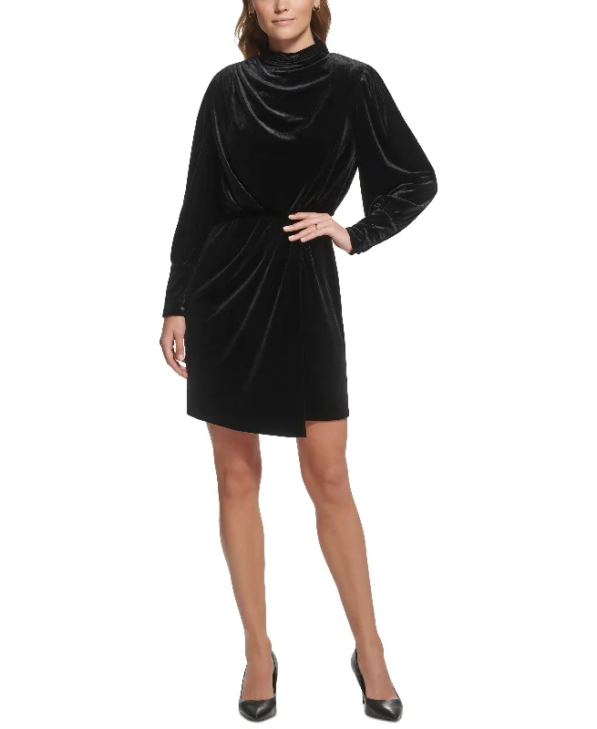 New Deals Women's Velvet Blouson A-Line Dress