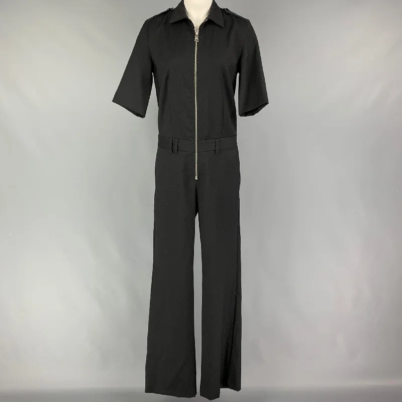 Season Finale Sale ZADIG & VOLTAIRE Size 4 Black Wool Short Sleeve Oversized Jumpsuit